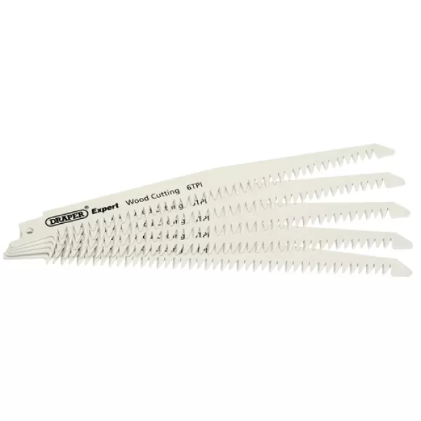 Image of Draper Expert 150mm 6tpi Bi-Metal Reciprocating Saw Blades for Wood Cutting - Pack of 5 Blades