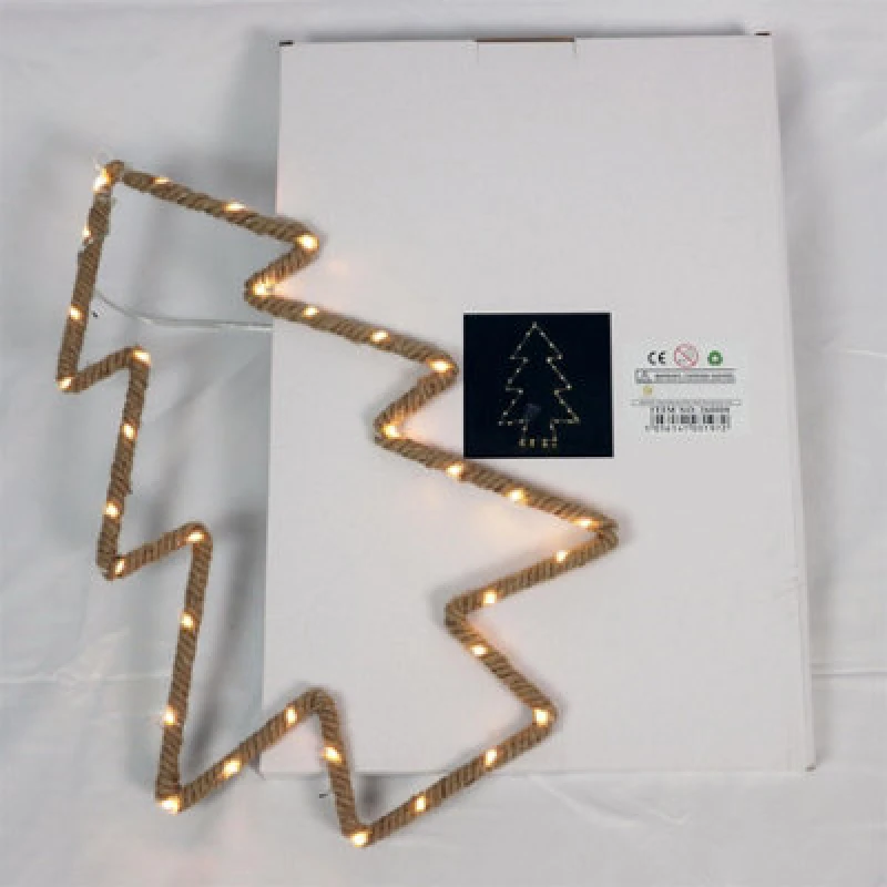 Image of Shatchi Christmas Tree Silhouette LED Hemp Rope Lights Xmas Decoration Battery Operated Holiday Garden Home Wall Room Hanging Deco Brown