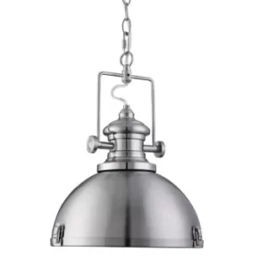 image of Industrial 1 Light Dome Ceiling Pendant Satin Silver with Acrylic Diffuser, E27