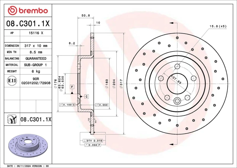 Image of BREMBO Brake disc BREMBO 08.C301.1X