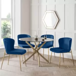 Image of Julian Bowen Montero Round Dining Table And 4 Harper Blue Chairs Set