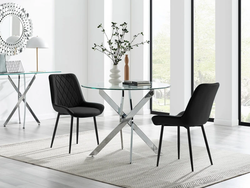 Image of FurnitureboxUK FurnitureboxUK Novara 100cm Round Dining Table and 2 Pesaro Black Leg Chairs Black One Size Unisex 5061064381066