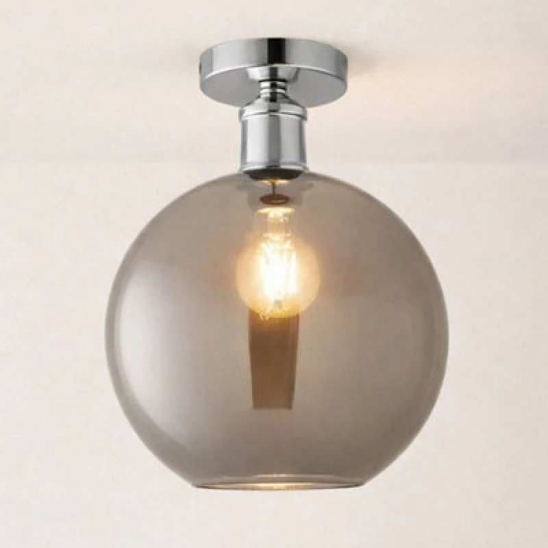 Image of Valuelights Bellamy Brushed Chrome Smoked Glass Flush Ceiling Light With Bulb