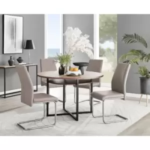 Image of Furniturebox Adley Brown Wood 120cm Storage Dining Table & 4 Cappuccino Lorenzo Silver Leg Faux Leather Chairs