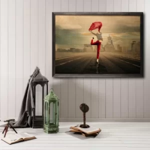 Image of Red Umbrella Multicolor Decorative Framed Wooden Painting