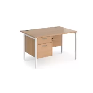 Image of Office Desk Rectangular Desk 1200mm With Pedestal Beech Top With White Frame 800mm Depth Maestro 25 MH12P2WHB