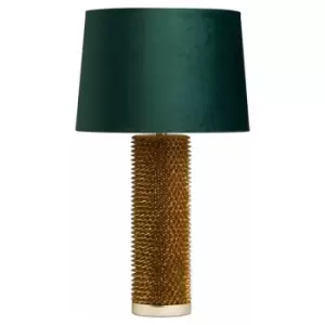 image of Antique Gold Acantho Table Lamp With Emerald Velvet Shade