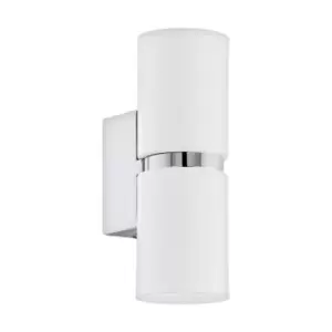Image of Wall Light 2 x White Shades Chrome Banding & Back Plate Bulb GU10 2x3.3W Incl