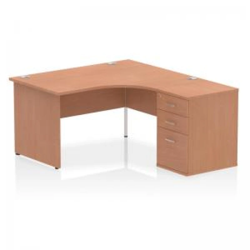 Image of Impulse Impulse 1400mm Right Crescent Office Desk Beech Top Panel End Leg Workstation 600 Deep Desk High Pedestal IWSRP146BCH