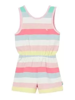 Image of Joules Girls Raya Rainbow Stripe Jersey Playsuit -multi, Multi, Size 3 Years, Women