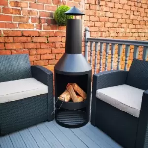 image of 140cm Tall Outdoor Garden Patio Chiminea / Log Burner / Fire Pit with Log Store