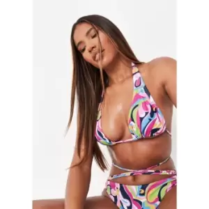 image of Missguided Print Wrap Around Halter Swimsuit - Multi