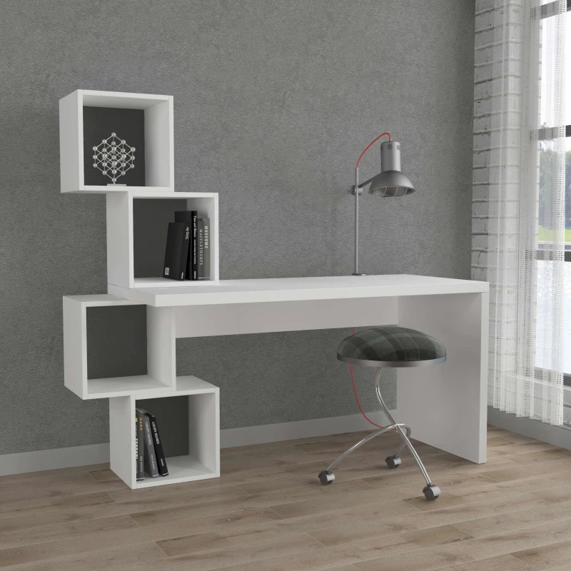 Image of DECORTIE Decortie - Balance Modern Desk White Anthracite Grey With Shelves Width 153.5cm - White M.MS.10962.5