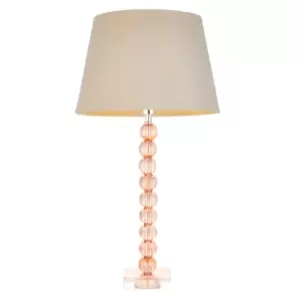 image of Adelie & Cici Base & Shade Table Lamp Blush Crystal Glass & Grey Fabric