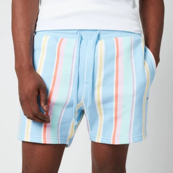 Image of Tommy Jeans Mens Stripe Sweatshorts - Light Powdery Blue Multi - L