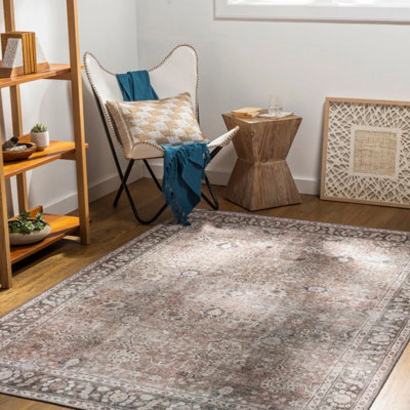 Image of Livabliss Machine Washable Traditionnal Boho Brown Peyton Area Rug 160 X 220 Cm - Easy Care, Non Shedding, Ideal For Living Room & Bedroom
