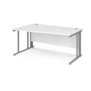 Image of Office Desk Left Hand Wave Desk 1600mm White Top With Silver Frame Maestro 25 MCM16WLSWH