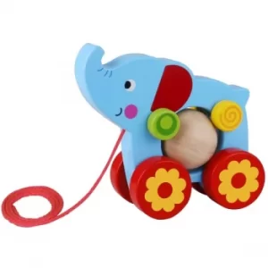 Image of Elephant with Rolling Ball Wooden Pull Along Toy