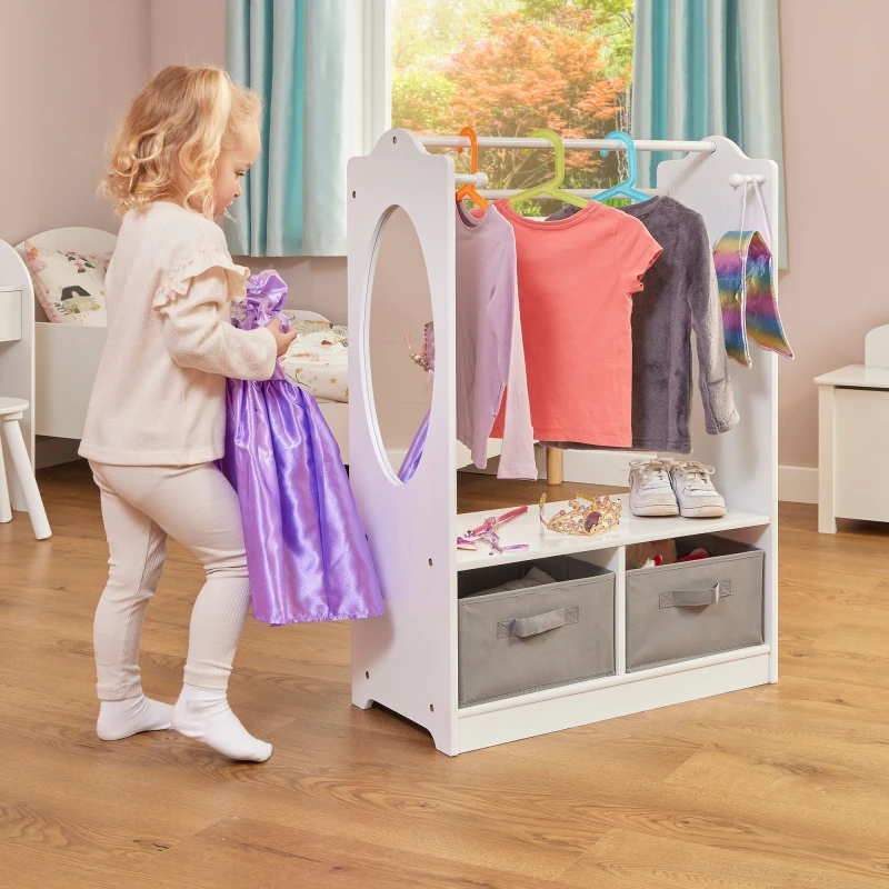 Image of Liberty House Toys Liberty House White Wooden Dress Up Unit With Grey Storage Boxes TF4917-G