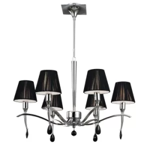 Image of Siena Ceiling Pendant Round 6 Light E14, Polished Chrome with Black Shades And Black Crystal
