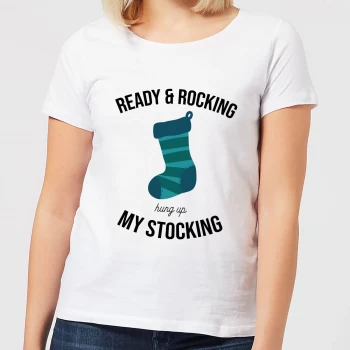 Ready & Rocking Hung Up My Stocking Womens Christmas T-Shirt - White - 4XL