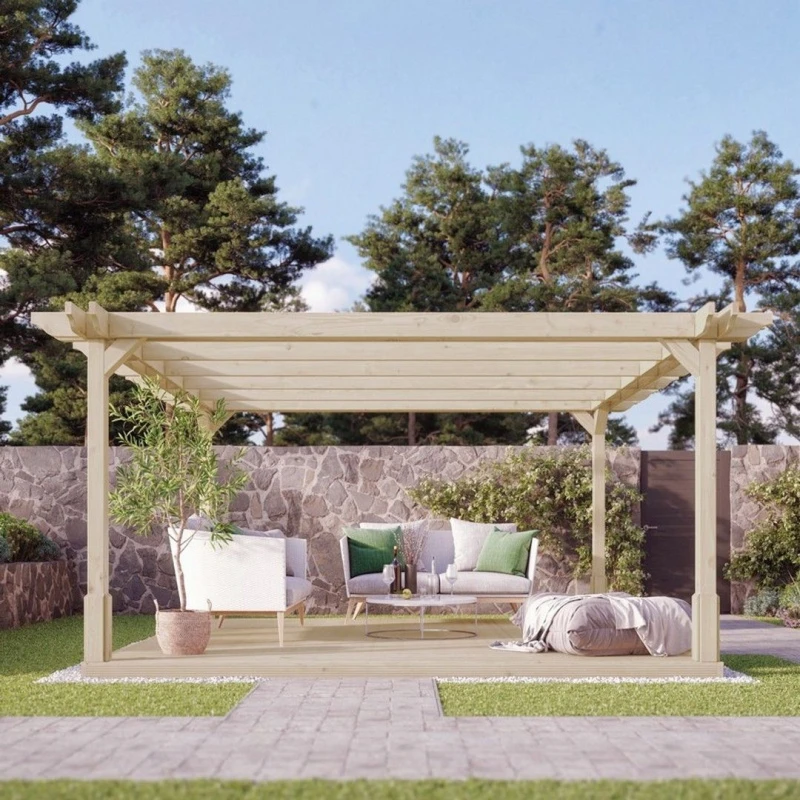 Image of Rutland County Garden Furniture Ltd Double Premium Pergola & Decking Kit, L300 x W300 cm, Rustic Brown in Light Green Light Green Unisex