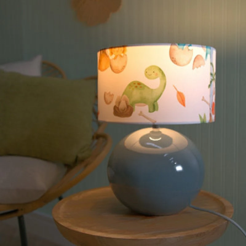 Image of ValueLights ValueLights Bosco Eucalyptus Teal Globe Ceramic Table Lamp with Dino Lamp Shade Multi One Size Unisex 5059406043178
