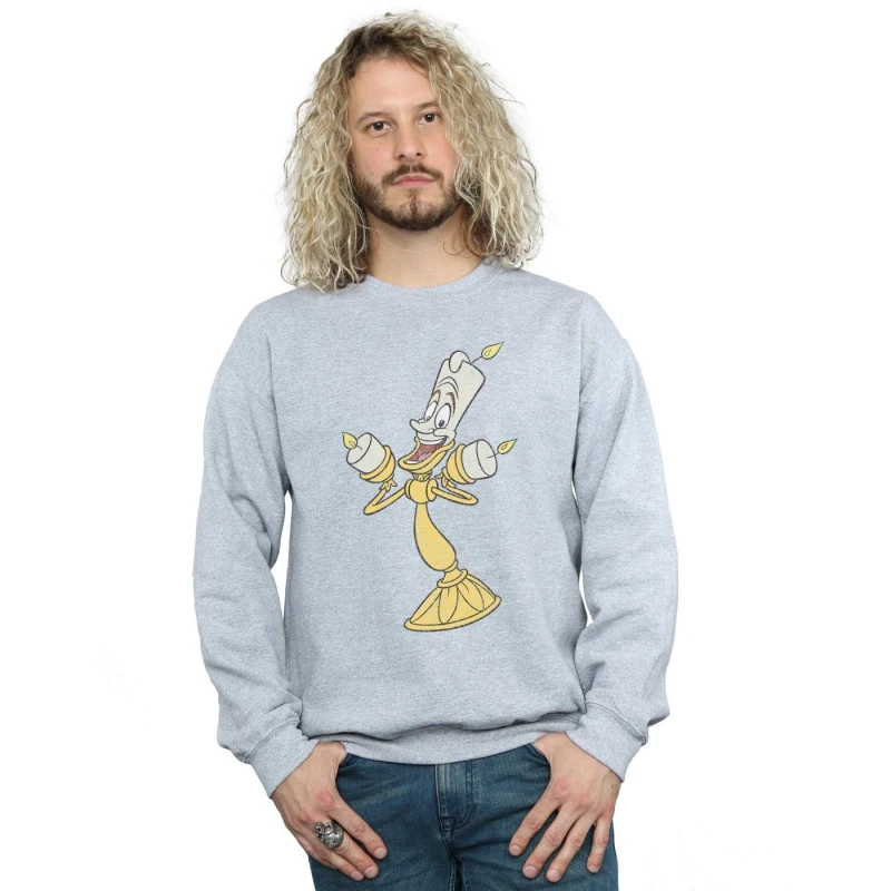 Image of Disney Men Beauty And The Beast Lumiere Distressed Sweatshirt in Grey Size: Small Grey S Male 5059114937806