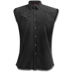 Image of Urban Fashion Sleeveless Worker Shirt Womens Small Sleeveless Top - Black