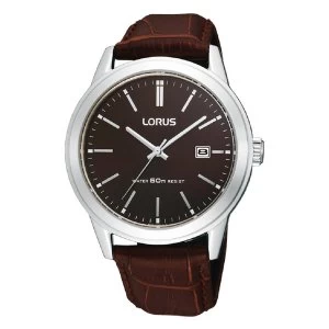 image of Lorus RH925BX9 Mens Polished Case Watch with Leather Strap