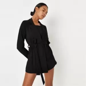 image of Missguided Jersey Tailored Belted Blazer - Black