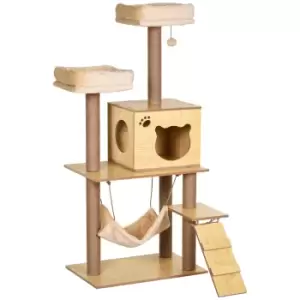 Image of PawHut Cat Tree, 130cm Cat Tree for Indoor Cats, Multi-Level Plush Cat Climbing Tower with 5 Scratching Posts, 2 Perches, Cat Condo, Hammock, Ramp, To