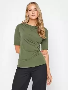 image of Long Tall Sally Khaki Draped Ls Top, Green, Size 10, Women