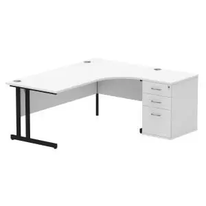 image of Impulse 1800mm Right Crescent Office Desk White Top Black Cantilever