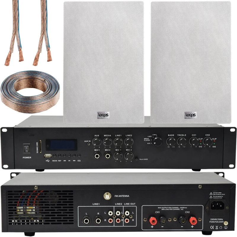 Image of Loops 550W Bluetooth Sound System & 2x 140W In Wall Speakers - 2 Zone Multi Room Amp Multi unisex