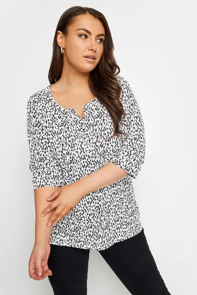 Image of Yours Printed Henley T-Shirt White