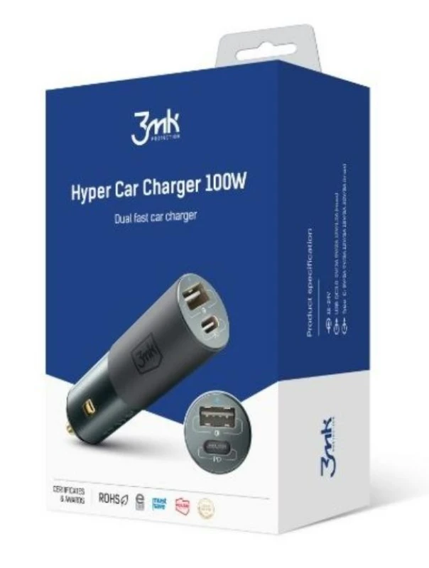 Image of 3MK 5903108464567 Car mobile phone charger black, Number of inlets/outlets: 2 Car mobile phone charger (100026)