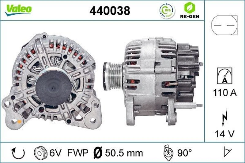 Image of VALEO 440038 Generator Alternator Charging Current: 110A, Voltage: 14V, REMANUFACTURED PREMIUM Alternator (4)