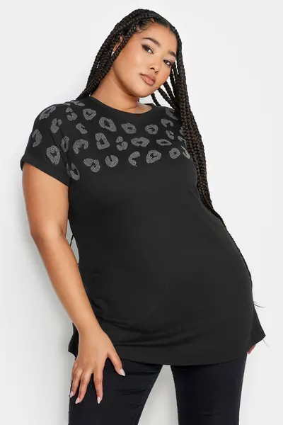 Image of Yours Hot Fix Grown On Tea Leopard Black, Size 18, Women