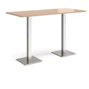 Image of Brescia rectangular poseur table with flat square brushed steel bases 1800mm x 800mm - beech