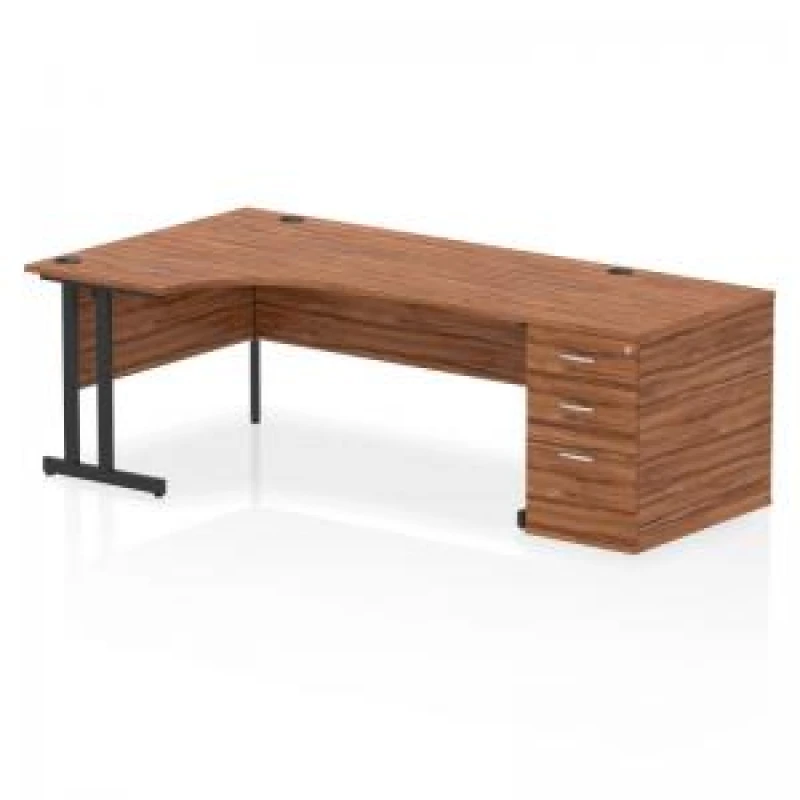 Image of Impulse Impulse 1800mm Left Crescent Office Desk Walnut Top Black Cantilever Leg Workstation 800 Deep Desk High Pedestal IWSLC188BCWNT