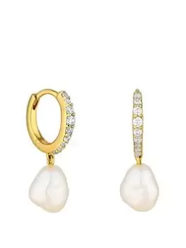 Image of Inicio 14K Gold Plated Hoop And Freshwater Pearl Huggie Earrings