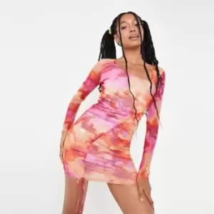 Image of Missguided Square Neck Ruch Mini Dress - Pink