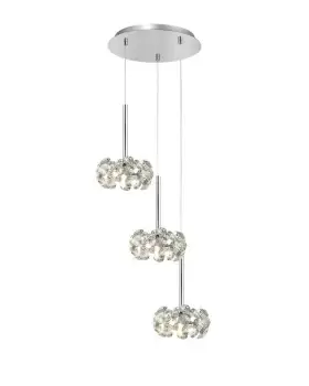 image of , 3 Light G9 2m Round Pendant With Polished Chrome And Crystal Shade