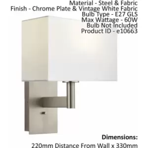 image of Loops - Wall Light & Shade Chrome Plate & Vintage White Fabric 60W E27 gls e10663