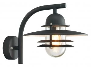 Image of 1 Light Outdoor Dome Wall Lantern Light Black IP55, E27