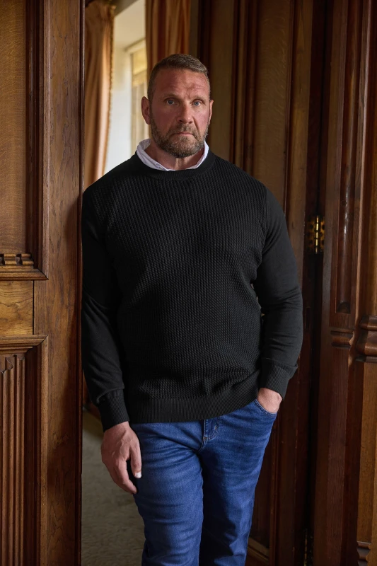 Image of BadRhino Cable Knit Mock Shirt Jumper Black