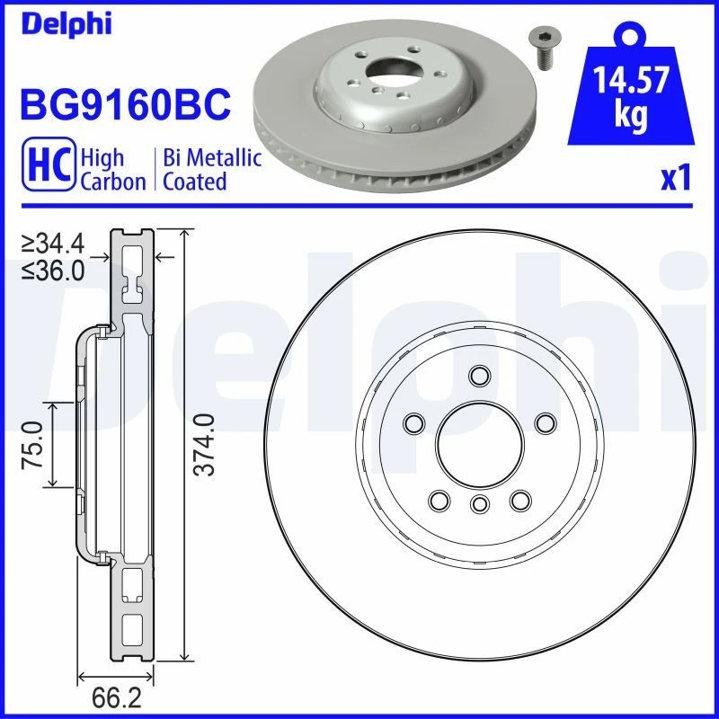 Image of DELPHI Brake disc DELPHI BG9160BC