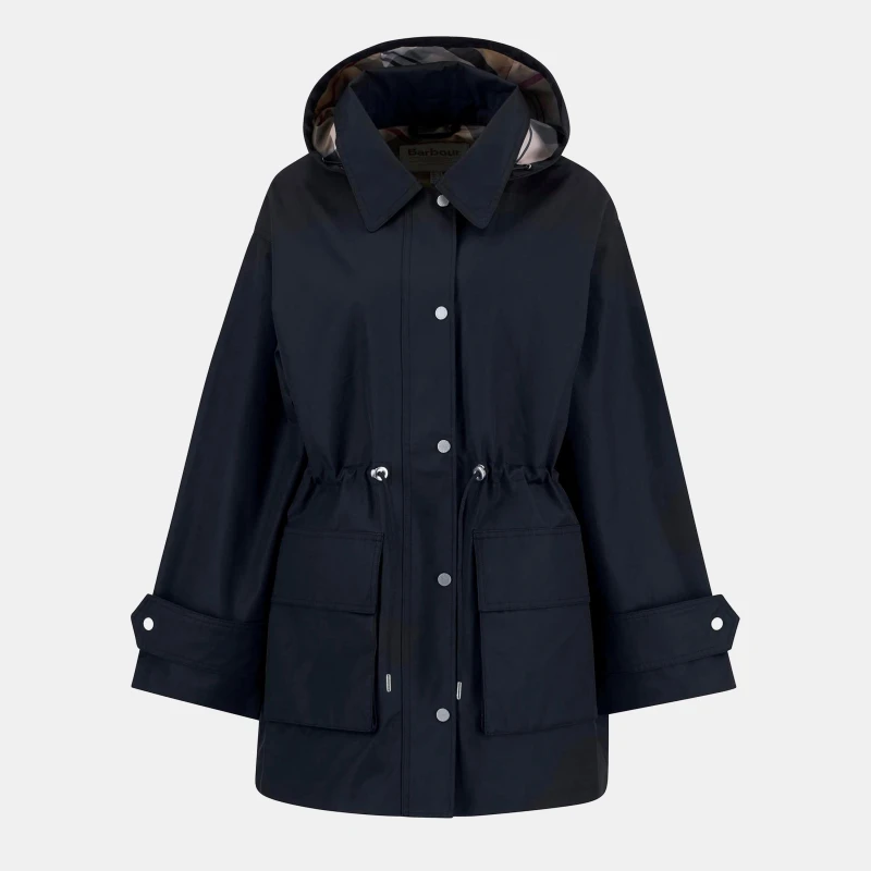 Image of Barbour Womens Fallyn Showerproof Rain Anorak Navy/Tartan female 16 (XL)