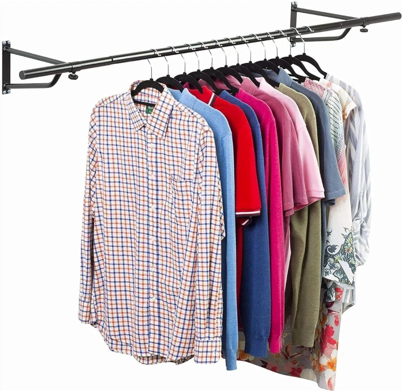 Image of House of Home 4ft Clothes Rail Black Wall Mounted Garment Hanging Wardrobe Rack Storage Black unisex